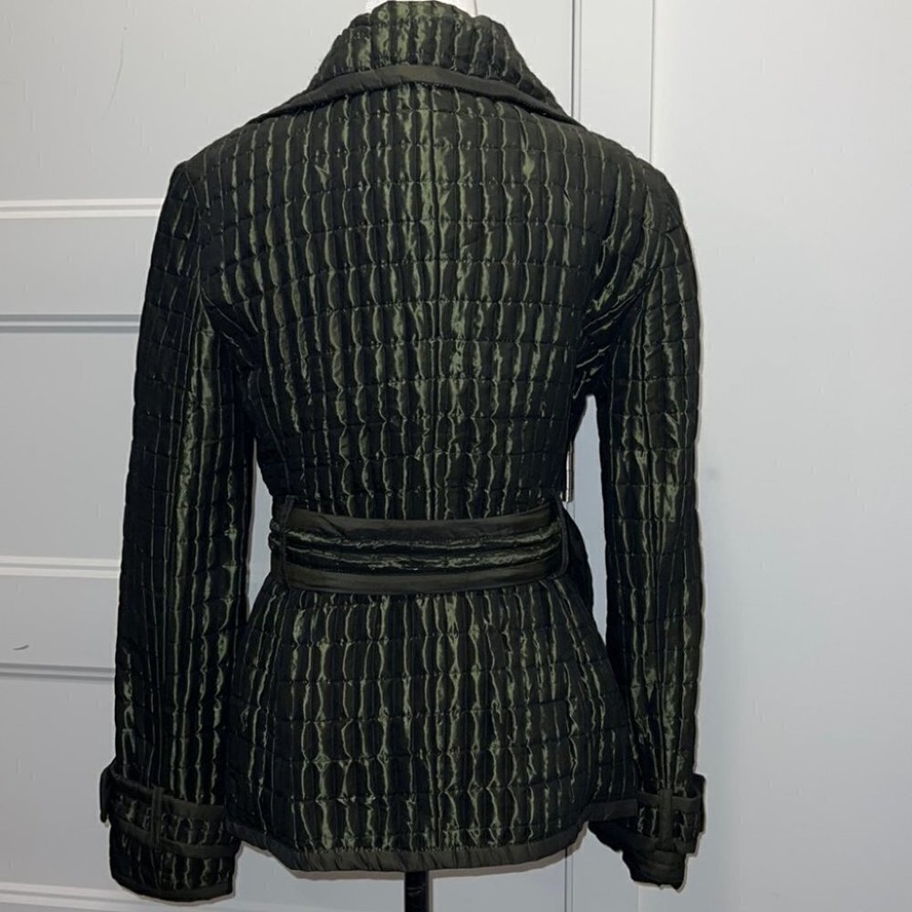 ZARA Woman Metallic Green Quilted Double Breasted Tied Trench Coat Size Medium - Picture 8 of 16